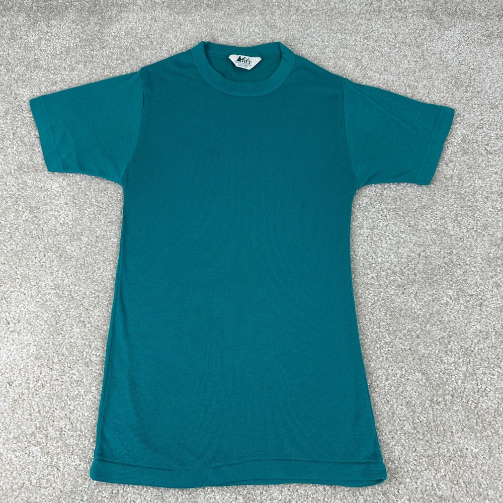 Vintage REI T Shirt Teal Green Short Sleeve Crew Neck Outdoor Hiking Mens Small